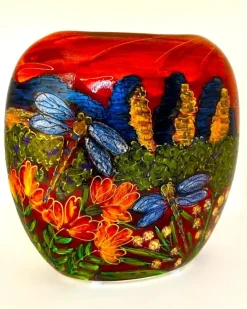 Discount Anita Harris Art Pottery The Three Sisters and The Giant Dragonfly - Blue Mountains of Sydney Purse Vase - Medium Pottery-Porcelain-China