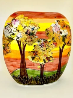 New Anita Harris Art Pottery Pastel Landscape Purse Vase - Medium Pottery-Porcelain-China