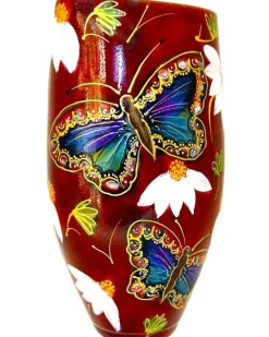 Discount Anita Harris Art Pottery Butterfly & Echinacea Triangle Vase - Medium Pottery-Porcelain-China
