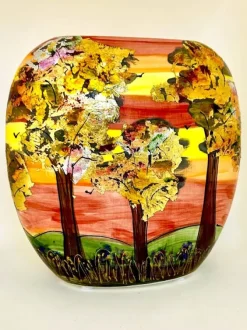 New Anita Harris Art Pottery Pastel Landscape Purse Vase - Medium Pottery-Porcelain-China