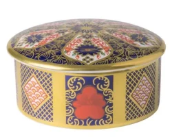 Outlet Royal Crown Derby Old Imari Solid Gold Band Round Trinket Box Royal Crown Derby