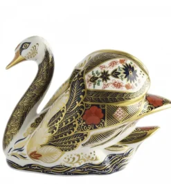Hot Royal Crown Derby Old Imari Solid Gold Band Swan Paperweight Royal Crown Derby