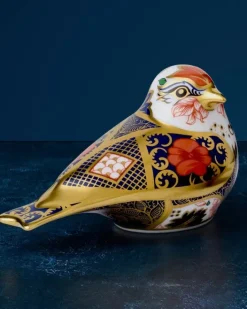Fashion Royal Crown Derby Old Imari Solid Gold Band Goldfinch Paperweight Royal Crown Derby