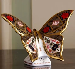 New Royal Crown Derby Old Imari Solid Gold Band Butterfly Paperweight Royal Crown Derby