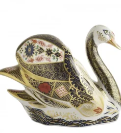 Hot Royal Crown Derby Old Imari Solid Gold Band Swan Paperweight Royal Crown Derby