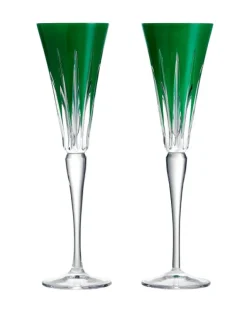 Fashion Waterford Crystal 2025 New Year Fireworks Flutes Green - Set of 2 Ltd Ed Christmas